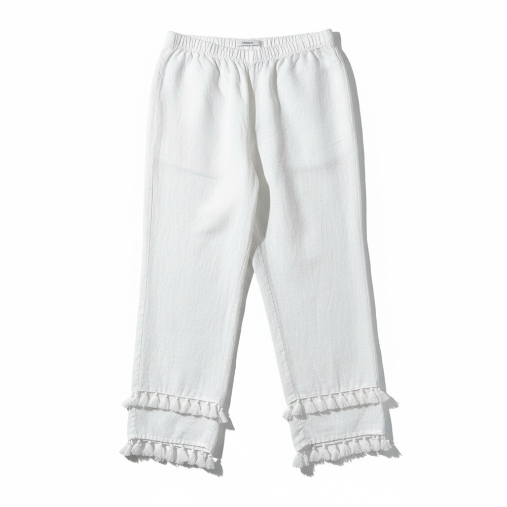 NEW Cynthia Rowley Size Medium White 100% Linen Tassel Beach Pants